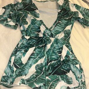 Amazon Green Leaf Print Women's Jumpsuit